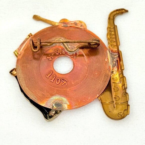 Vintage 1950s Rockabilly, Sock Hop Brooch Mixed Metals with C-Clasp - Picture 5 of 6